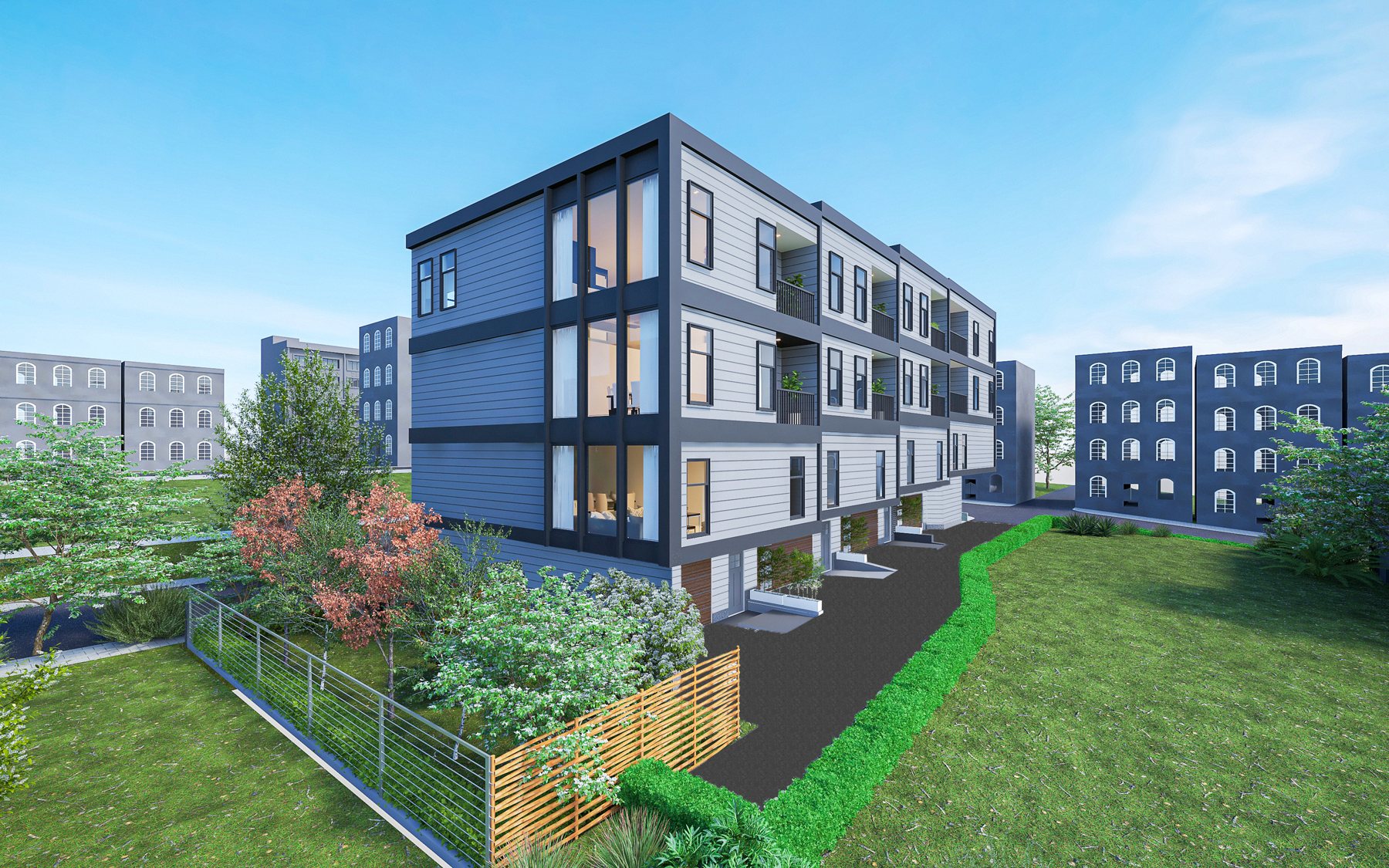 Architectural rendering of the 421 East Sixth Street townhouses in South Boston